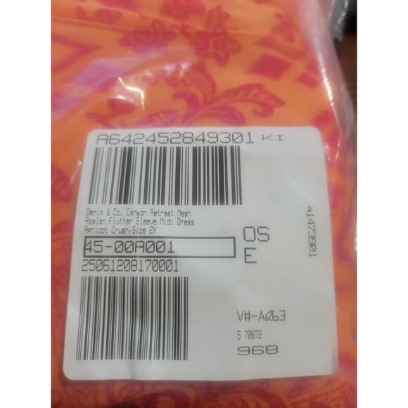 Denim & Co Canyon Retreat Mesh Flutter Sleeve Midi Dress Peach 2X A642452 NWOT - Picture 8 of 9